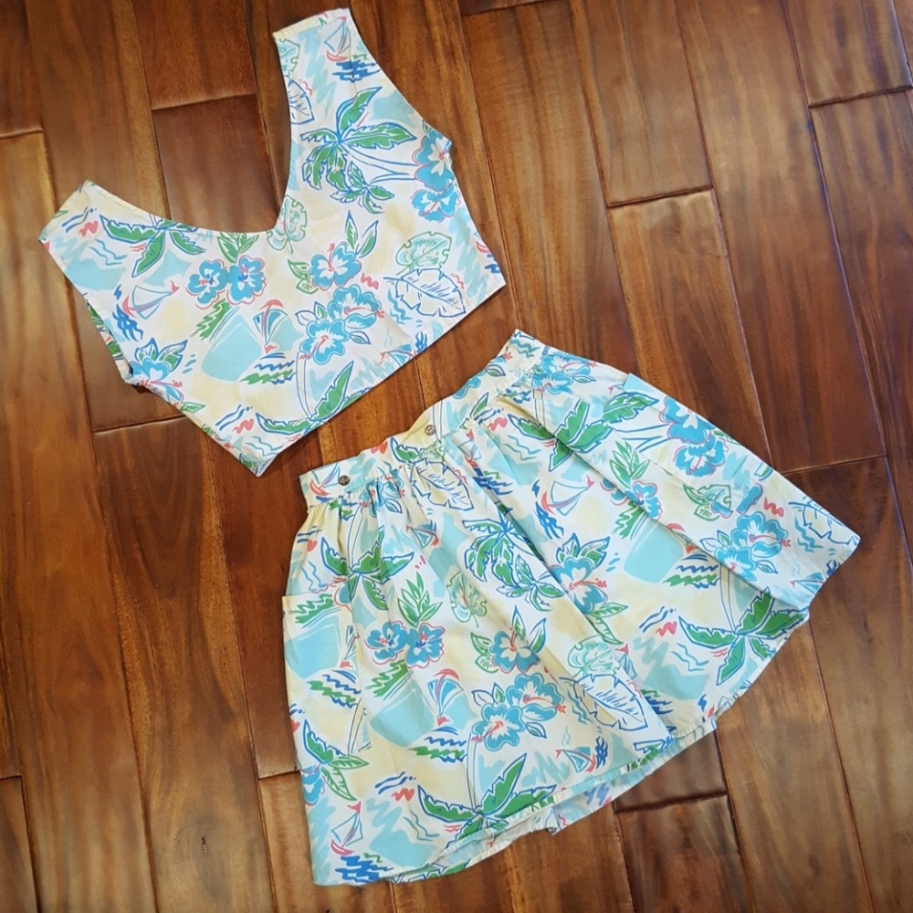 Top and Skirt Separates Tropical Dress W/ Pockets